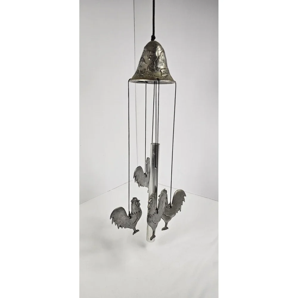 Metal Rooster Wind Chime‎ Hanging Farmhouse Garden Porch Decor Bell Top